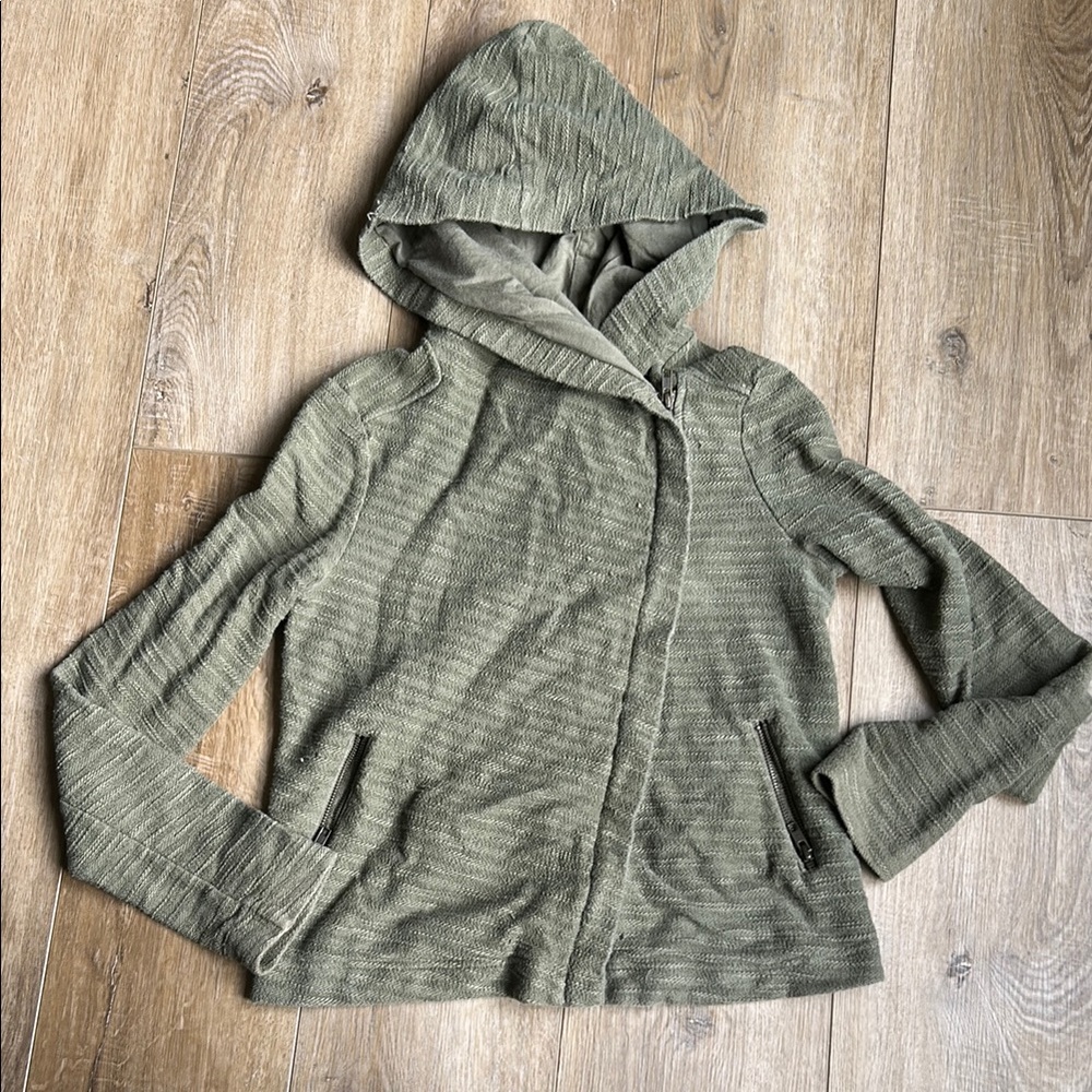 Anthropologie asymmetrical army textured Green Hooded Jacket